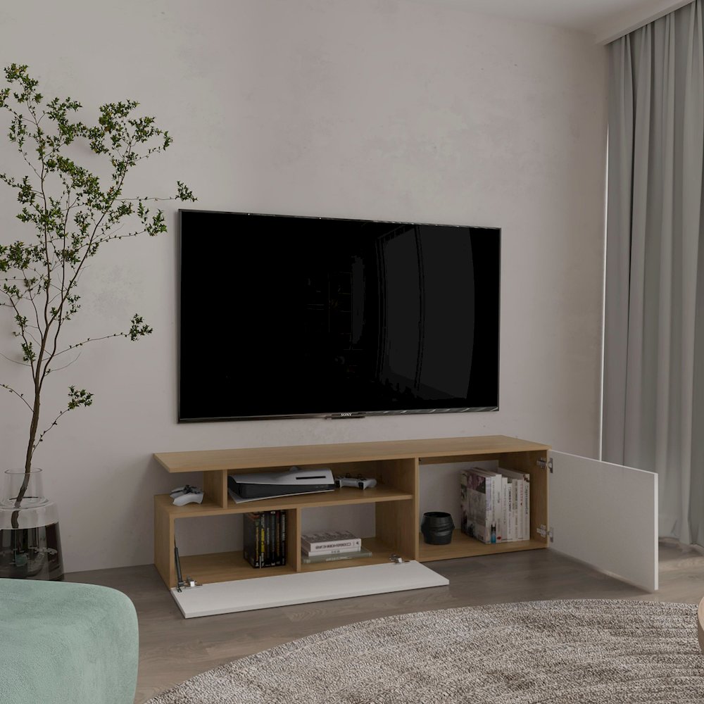 Selma Floating 63" Wide Tv Stand Natural Oak - White MDF. Picture 2