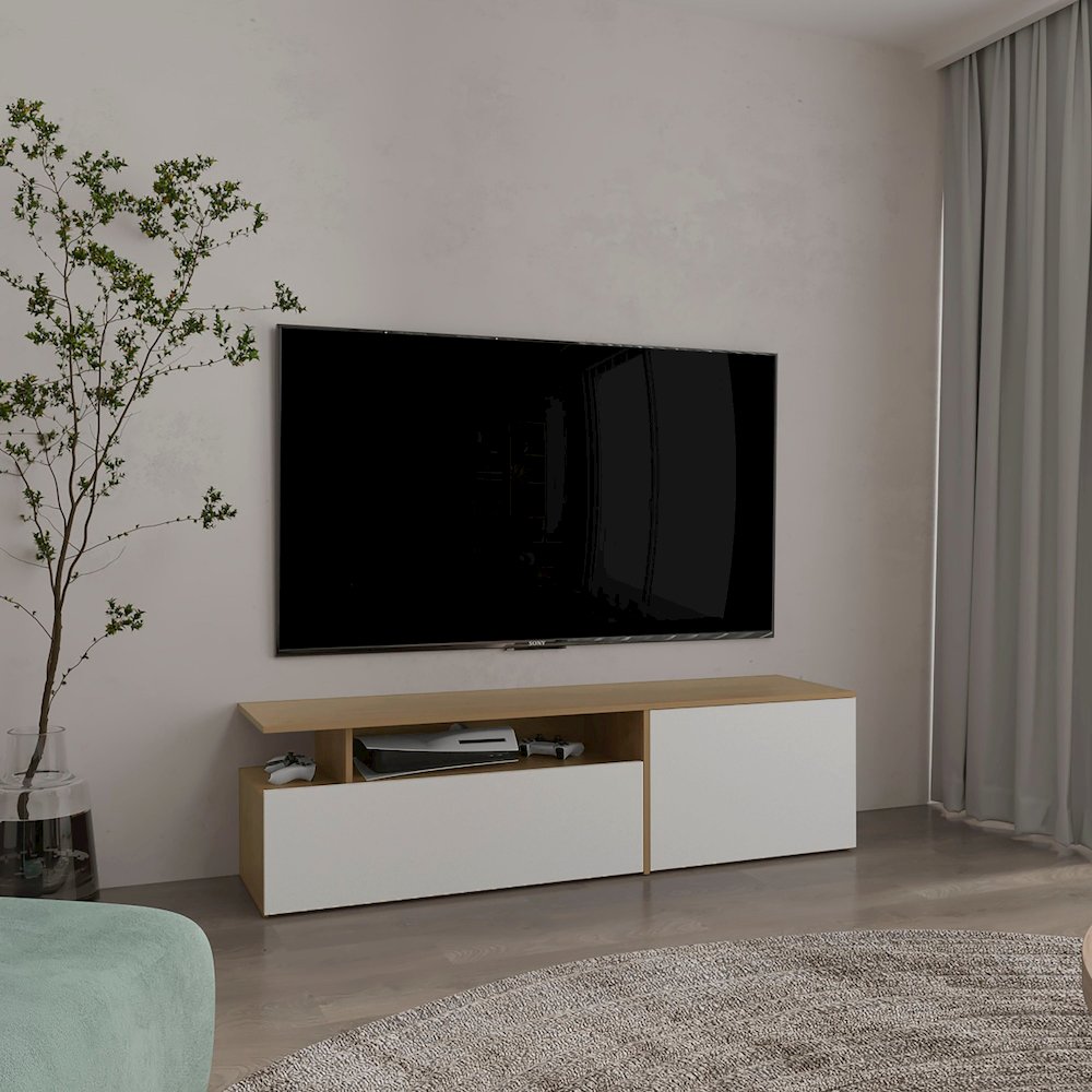 Selma Floating 63" Wide Tv Stand Natural Oak - White MDF. Picture 3