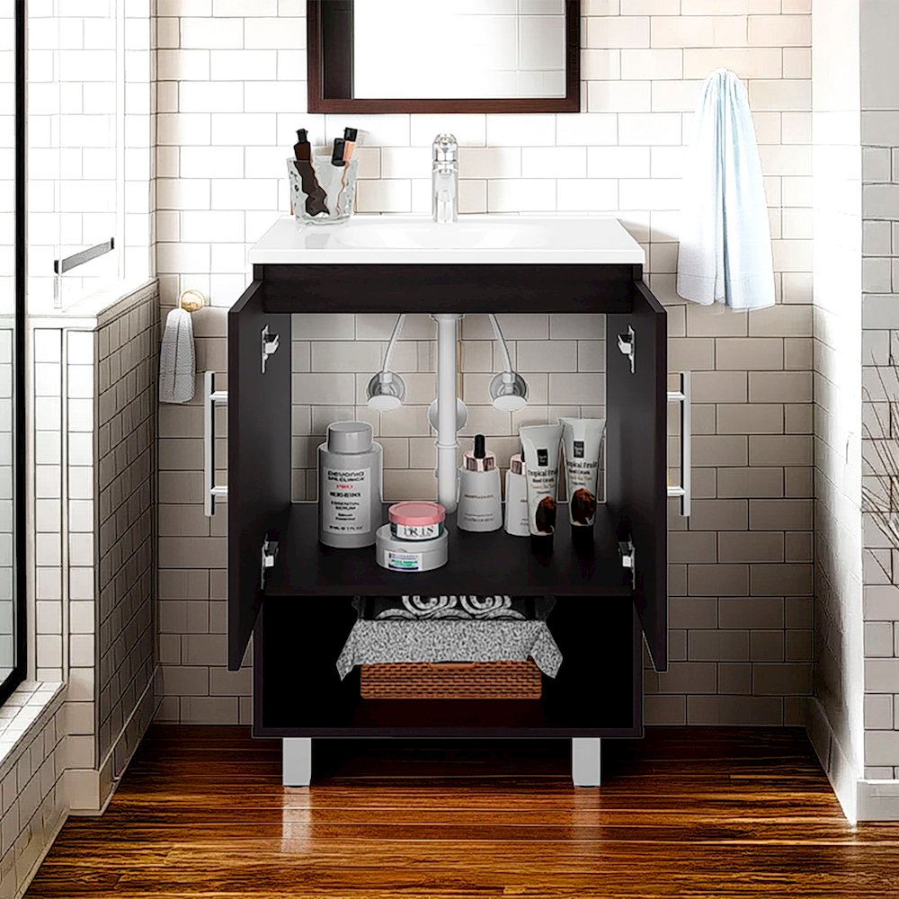 Conrad Free Standing Resin Sink Bathroom Vanity With One Door Cabinet, Black. Picture 5