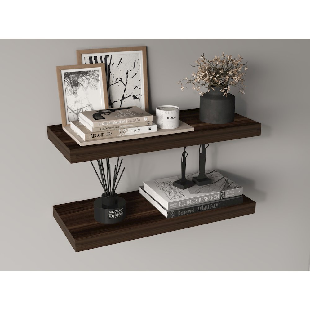 Ecco 31.5" Wide Floating Shelves Set Of 2, Shelves For Wall Decor, Dark Oak. Picture 5