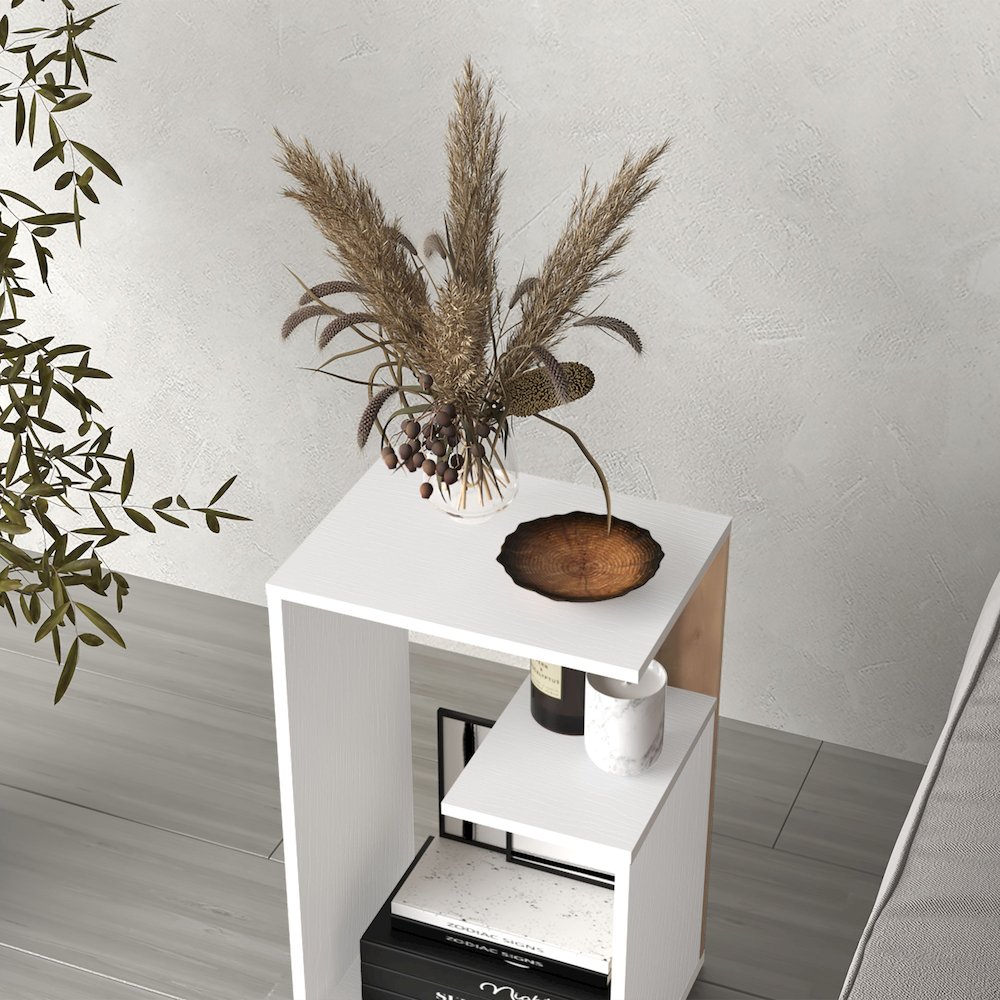 Everet 25" High Side Table White - Natural Oak MDF. Picture 2