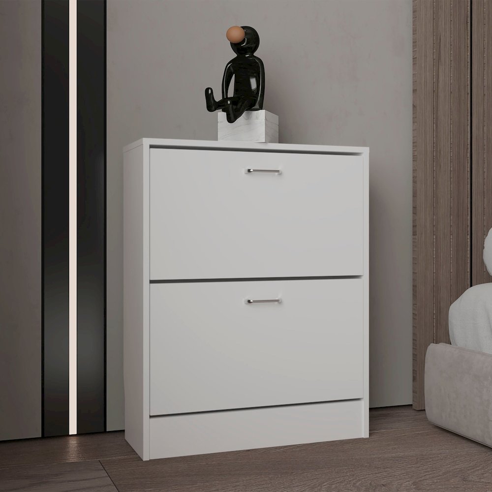 Two-Door Shoe Rack Cabinet With Adjustable Shelves, Storage Organizer, White. Picture 5