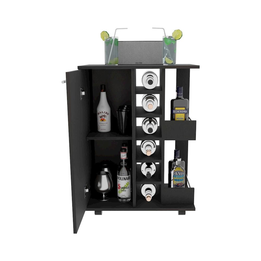 Bar Cart Black MDF. Picture 2