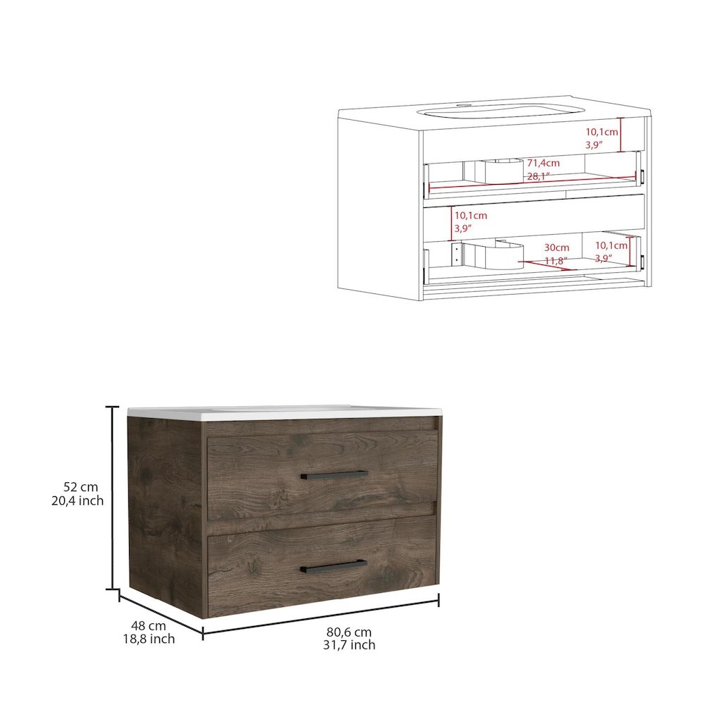 Praga Floating Vanity Sink Dark Brown / White MDF. Picture 4
