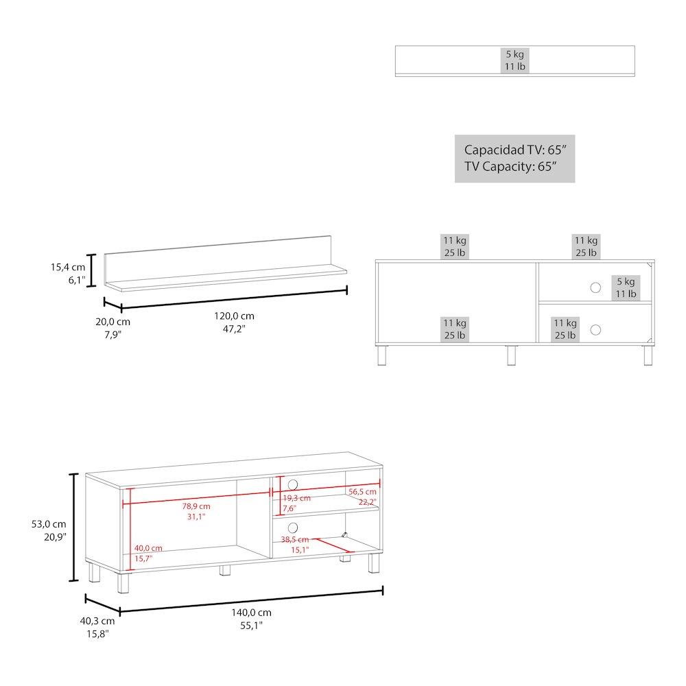Tv Stand Two Doors, Open Shelves And Spacious Top Surface, White. Picture 2