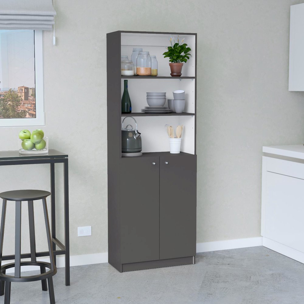 Home 2-Door Bookcase Matt Gray / White MDF. Picture 3