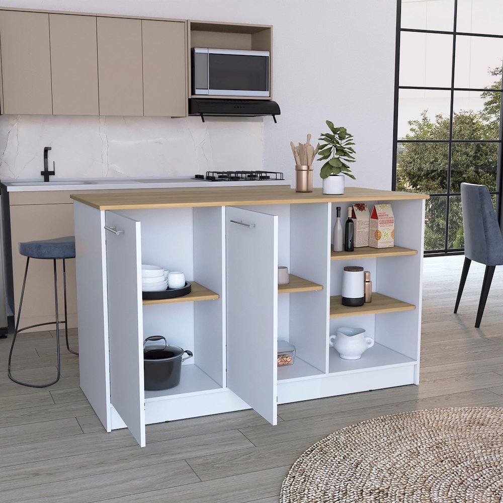 Ginger Kitchen Island White / Natural Oak MDF. Picture 2