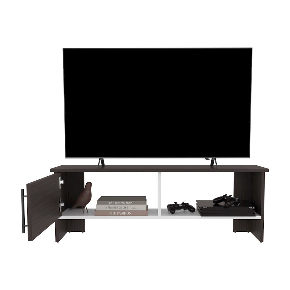 Navia One-Door TV Stand Dark Walnut - White MDF. Picture 2