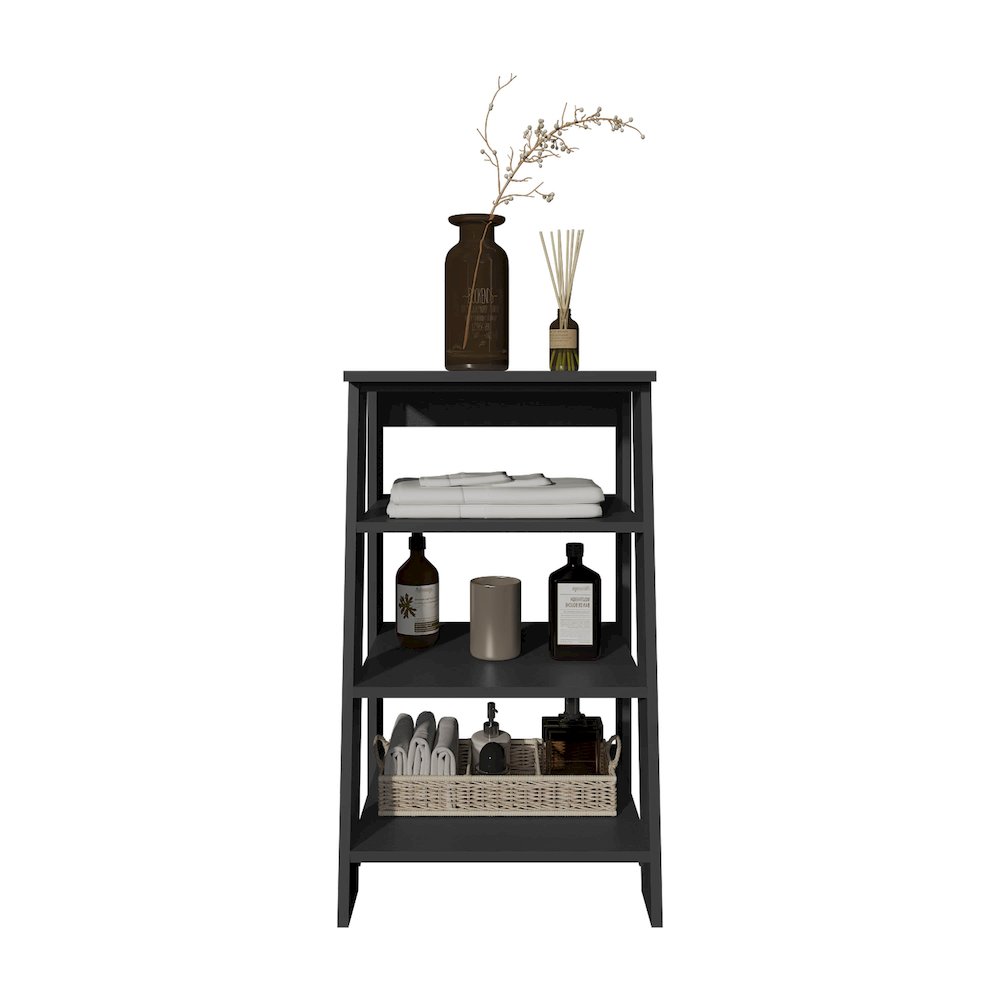 BATHBI 4-Tier Ladder Shelf Black Wengue MDF. Picture 2