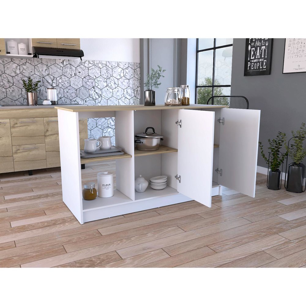 Juniper Kitchen Island White / Light Oak MDF. Picture 5