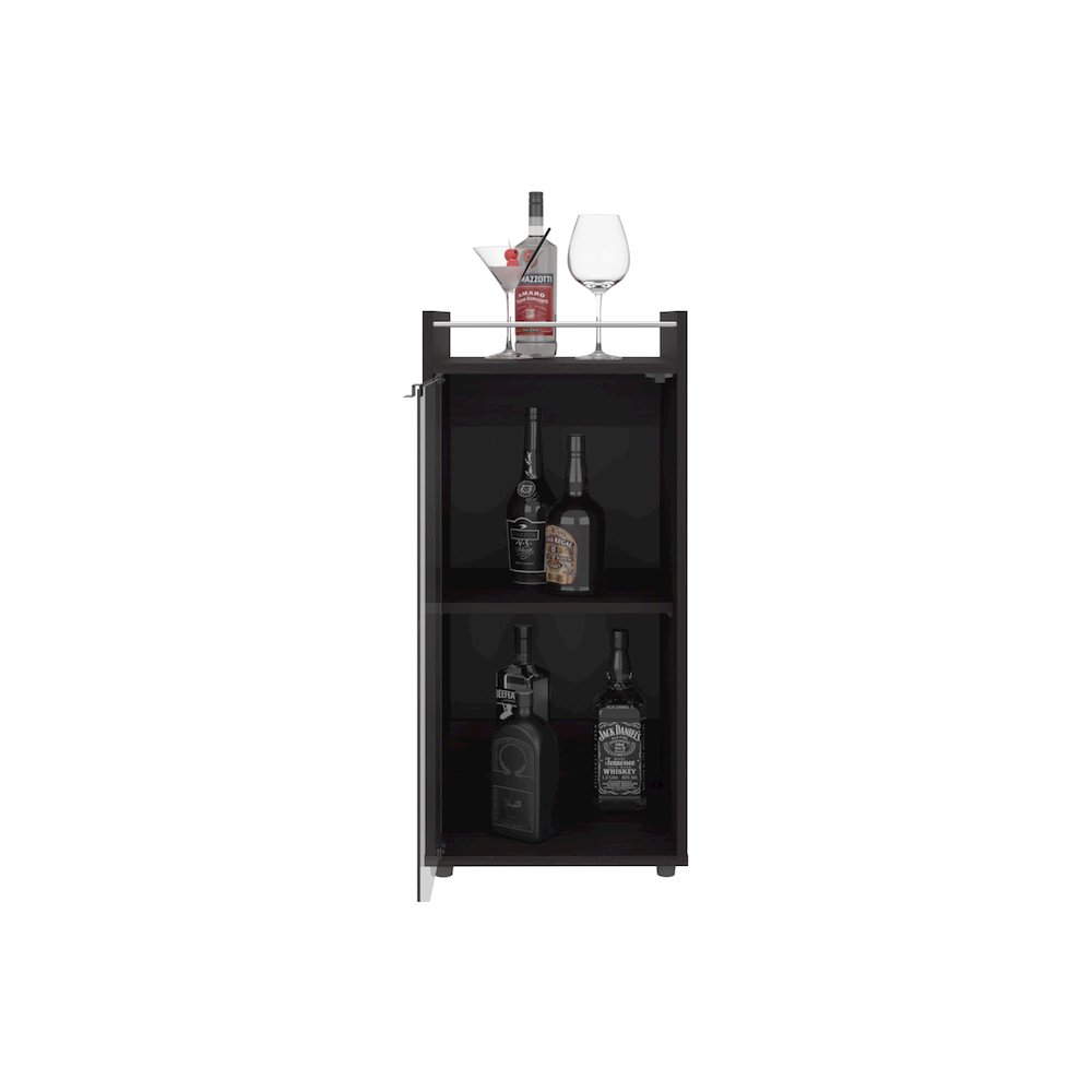 Theba Minibar Cabinet 2 Doors, Open Shelf And Compact Design, Bar Storage, Black. Picture 2
