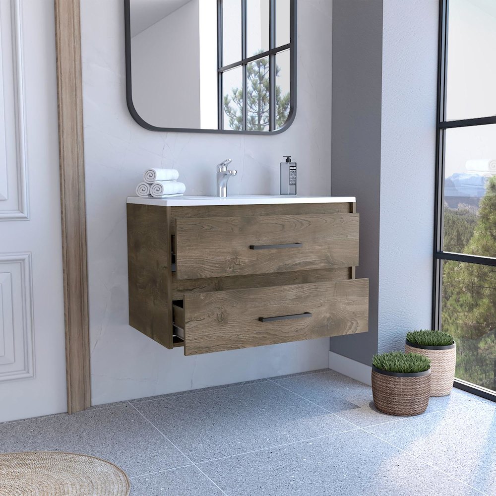 Praga Floating Vanity Sink Dark Brown / White MDF. Picture 5