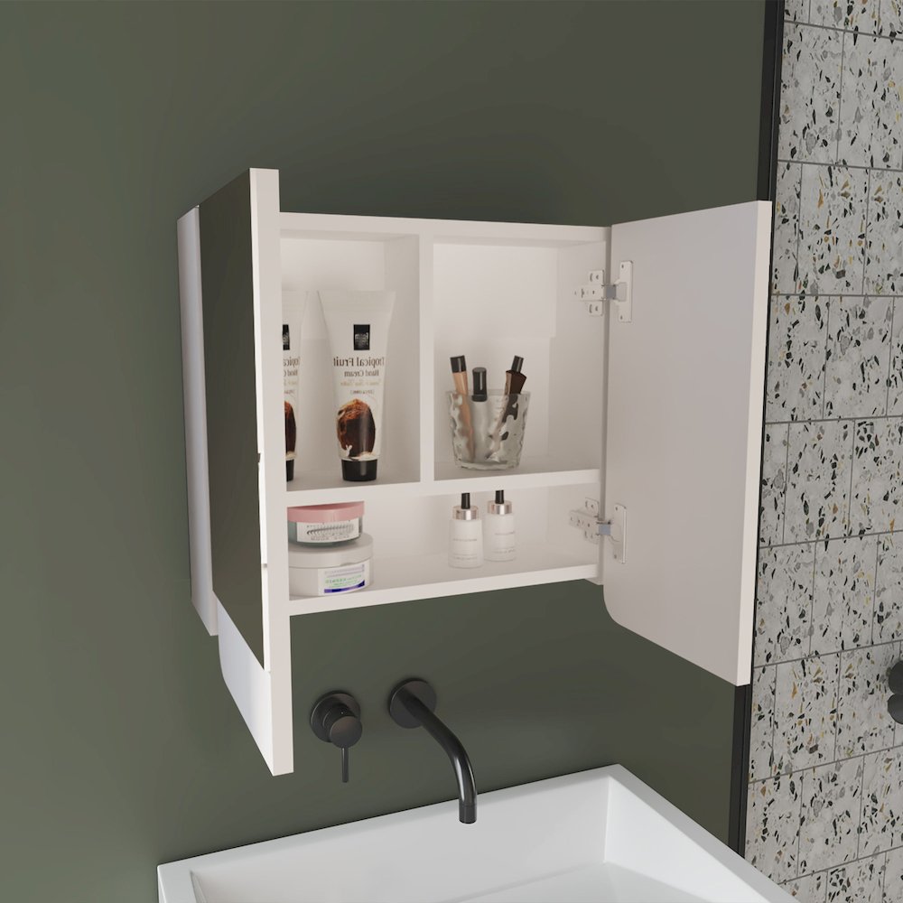 Mirror Medicine Cabinet with Interior Shelves, Bathroom Storage Solution, White. Picture 5