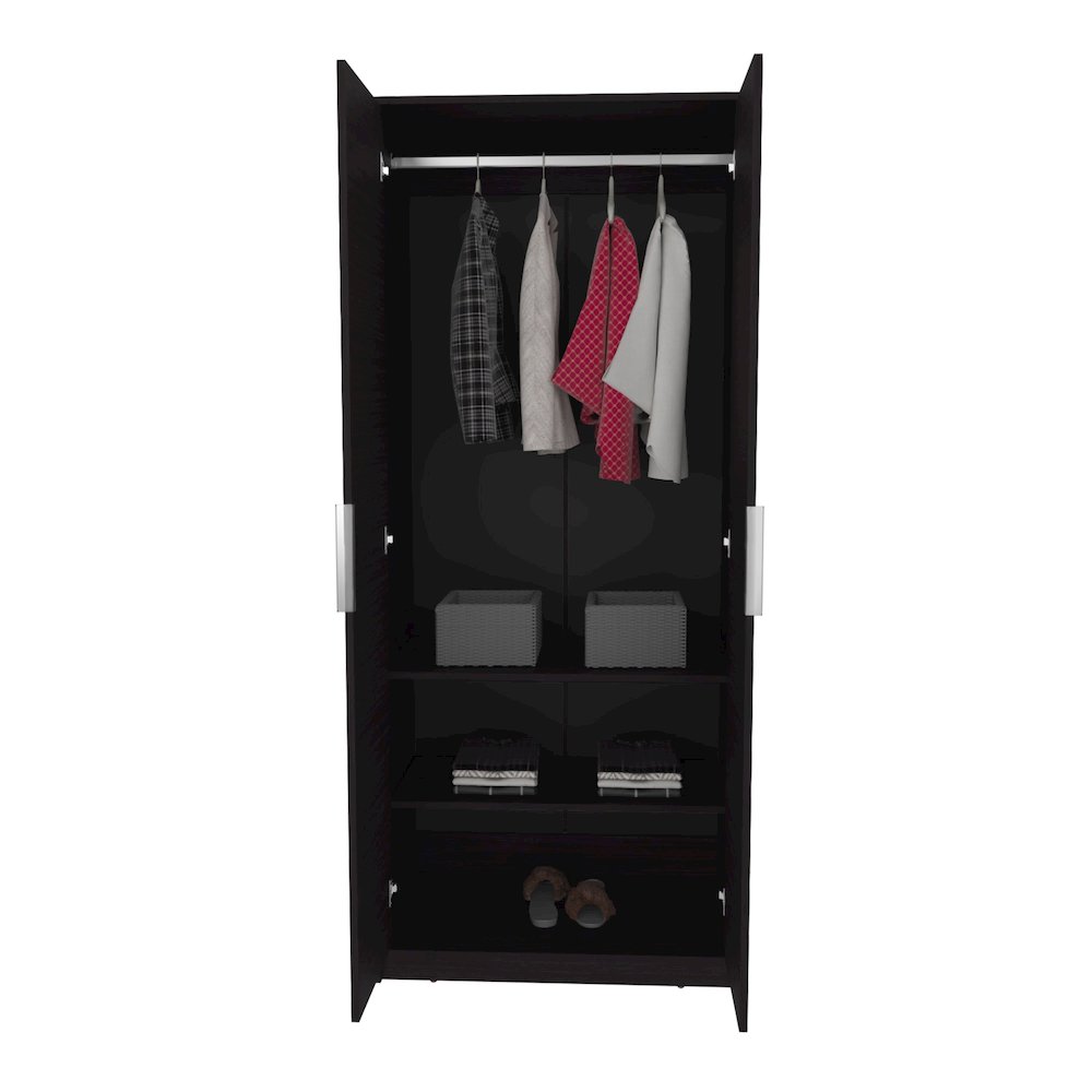 Armoire Double Doors, Hanging Rod, Interior Shelves, Freestanding Wardrobe,Black. Picture 3