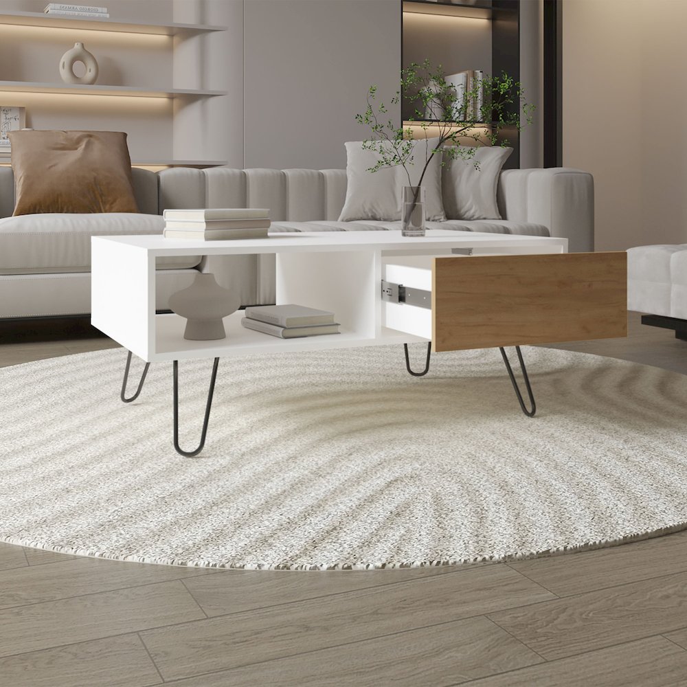 Tori Coffee Table Natural Oak - White MDF. Picture 4