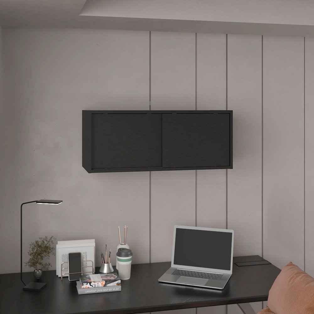 Note 32"W x 13" H Wall Cabinet Dark Wengue MDF. Picture 4