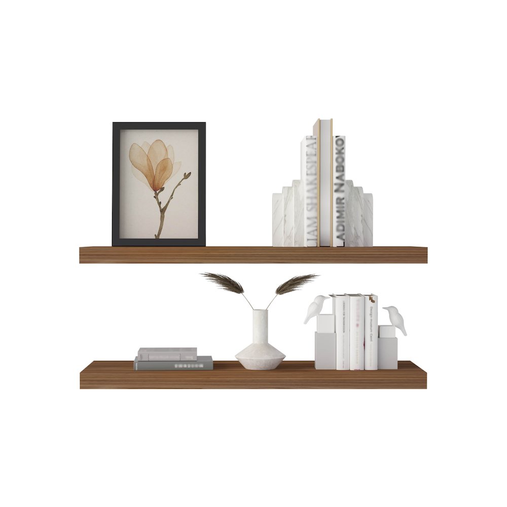 Ecco 31.5" Wide Floating Shelves Set of 2 Mahogany MDF. Picture 1