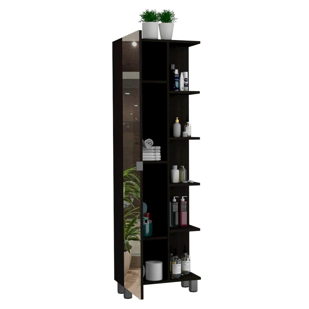 Urano Mirror Linen Cabinet Black MDF. Picture 2