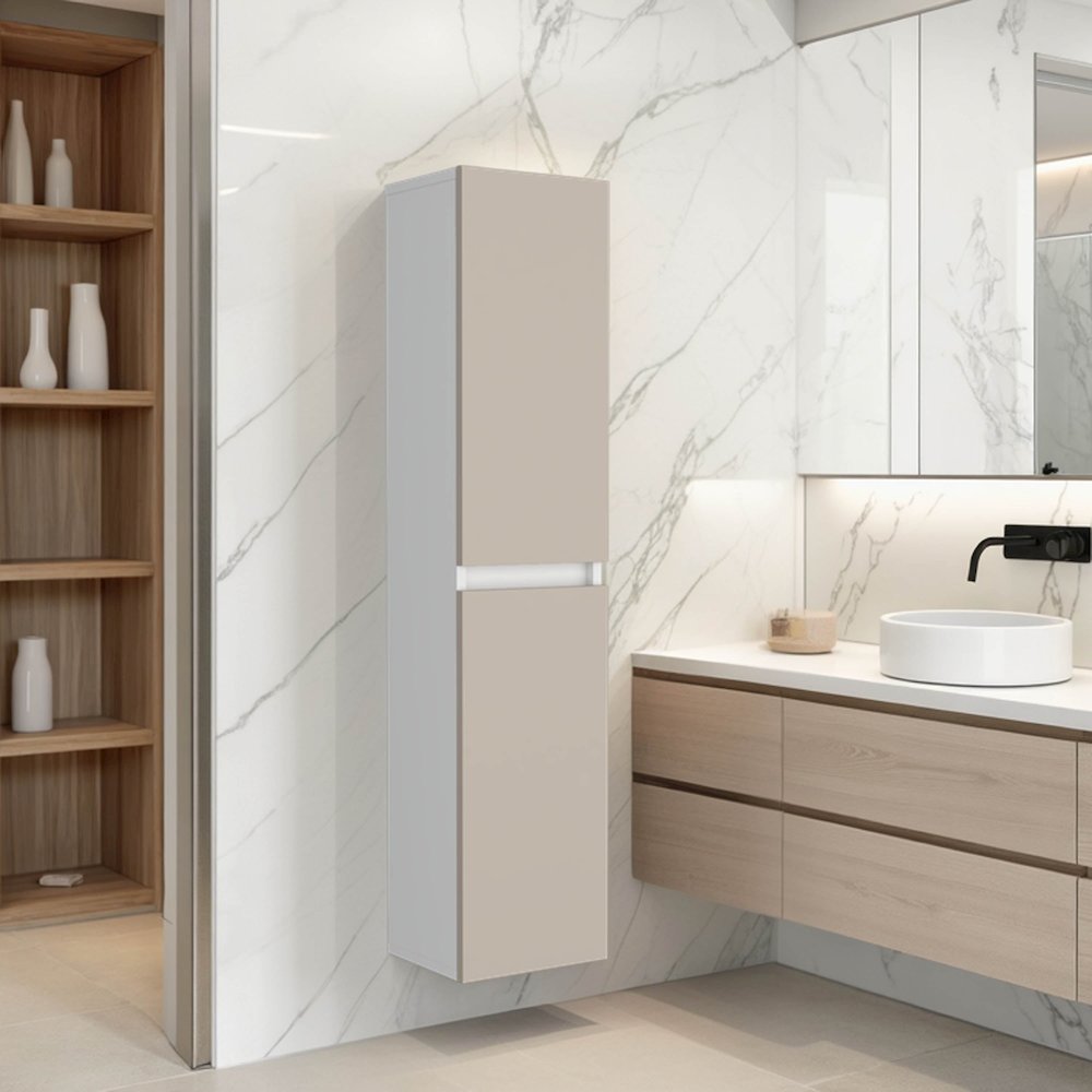 High Two-Door Wall Cabinet With Interior Shelf Vertical Storage, White. Picture 4