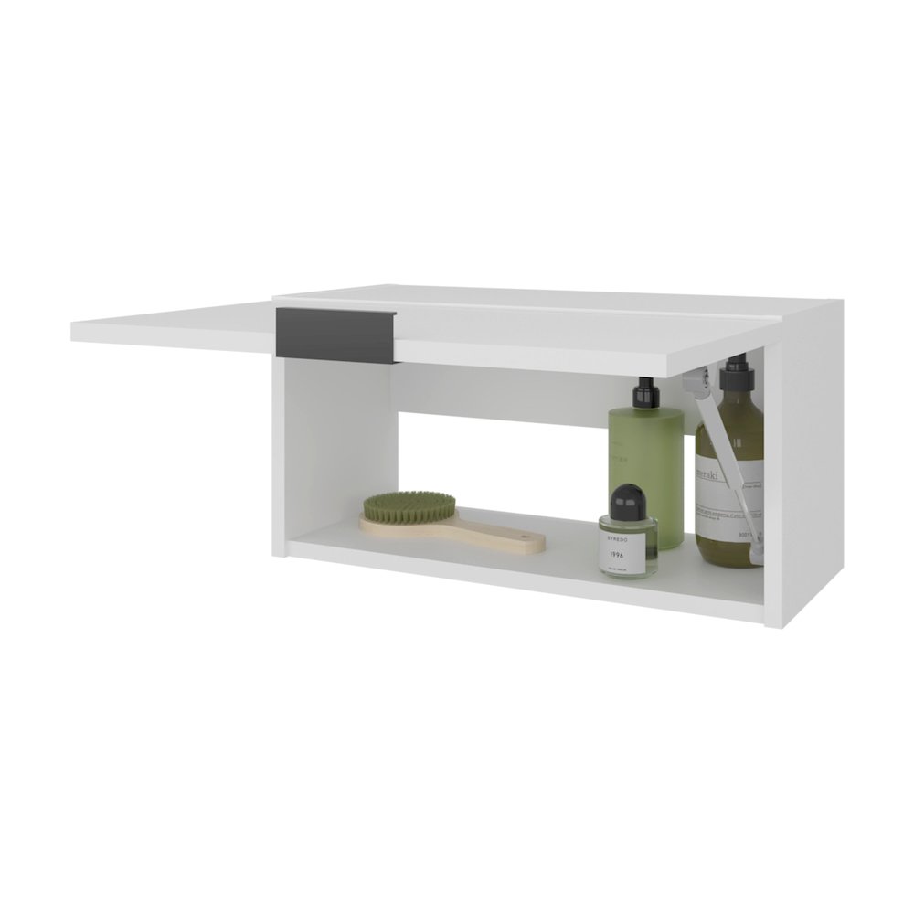 Pull-Up Door Wall Cabinet, Compact Storage Unit, White. Picture 2
