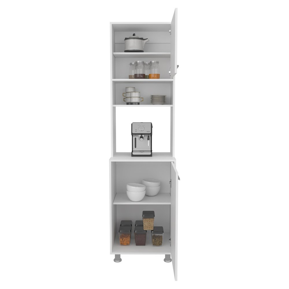 Kitchen Pantry Cabinet With Two Doors, Open Middle Shelf And Upper Storage,White. Picture 2