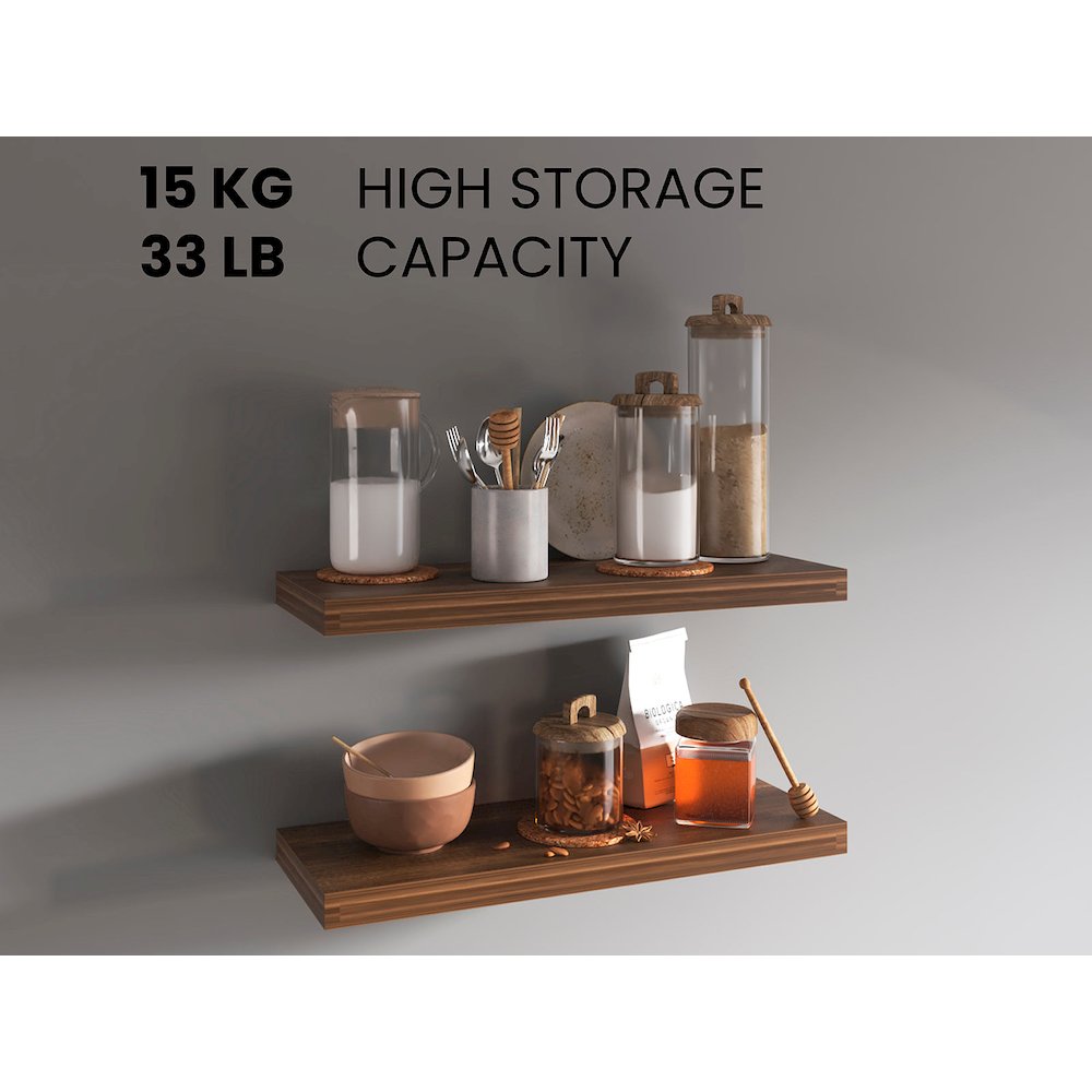 Ecco 31.5" Wide Floating Shelves Set Of 2, Shelves For Wall Decor, Walnut. Picture 2