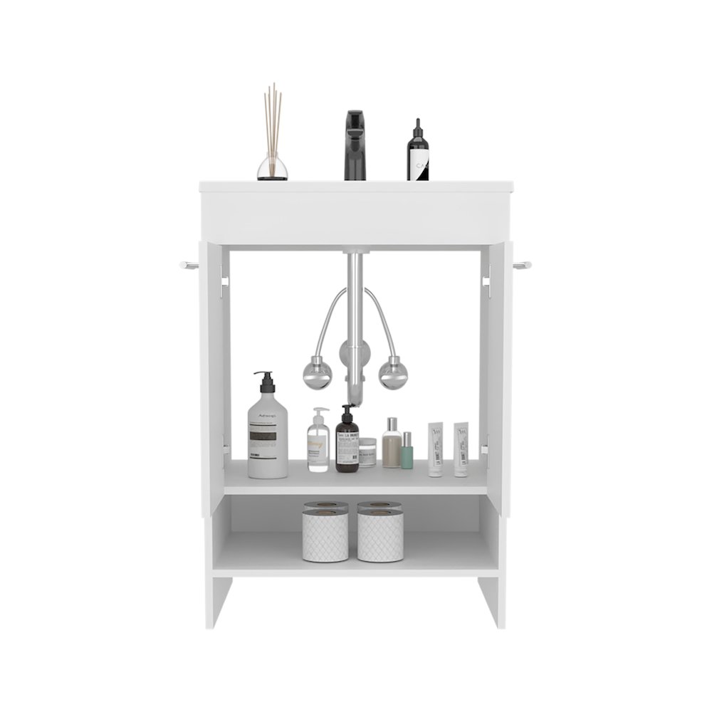 Lorenzo Floor Vanity With Four Drawers And Two Open Shelves, White. Picture 1