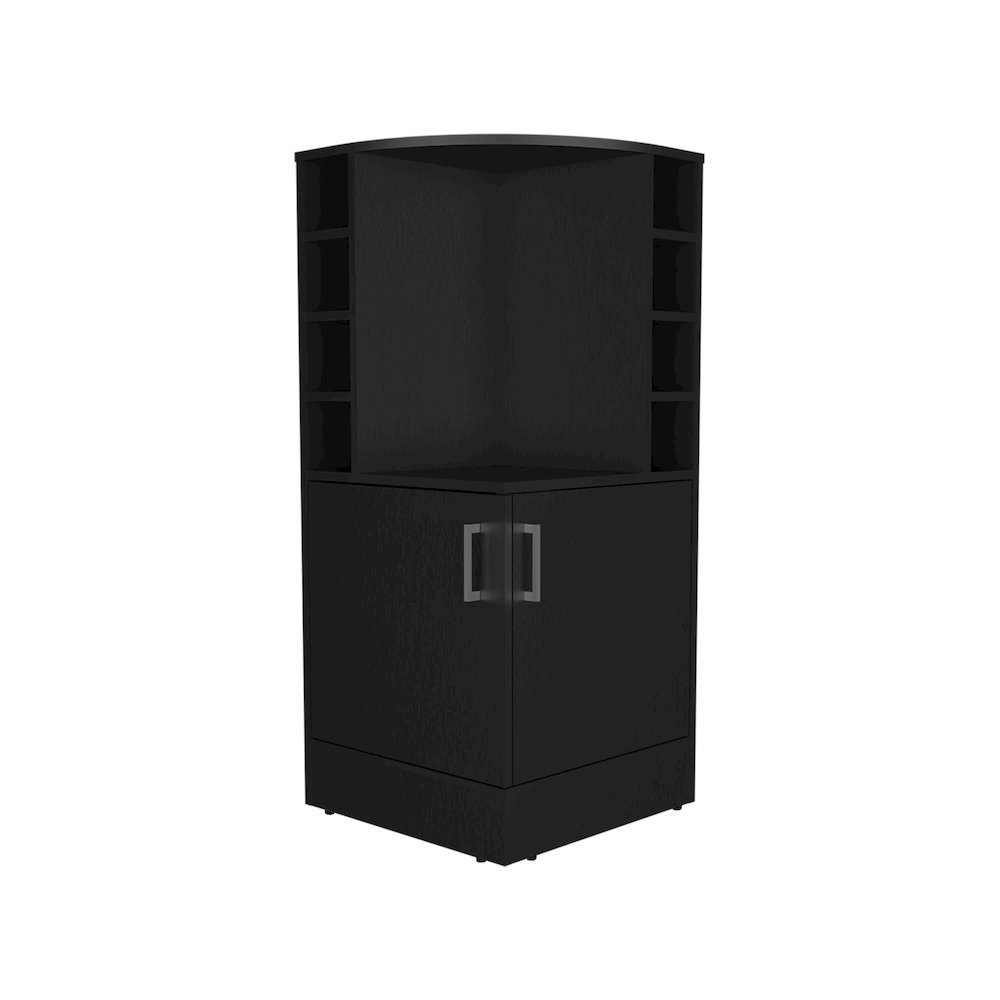 Jakes 42" Tall Corner Bar Cabinet Black MDF. Picture 1