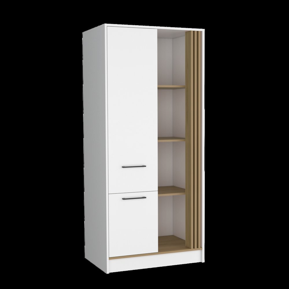 Armoire With Double Doors, Interior Hanging Rod And Shelves,  Natural Oak. Picture 1