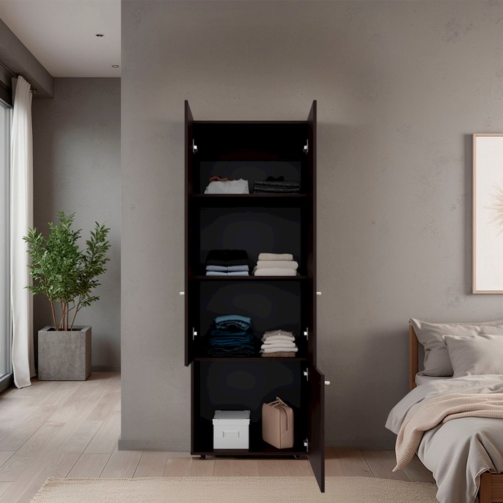 3 Door Closet System with Hanging Rod, Interior Shelves, Stained Walnut. Picture 5