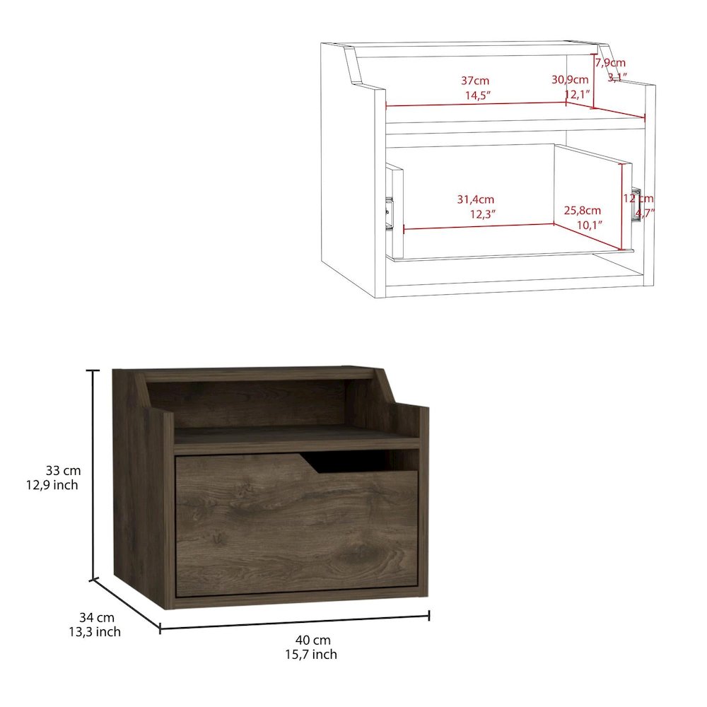 Busan Floating Nightstand Dark Brown MDF. Picture 4