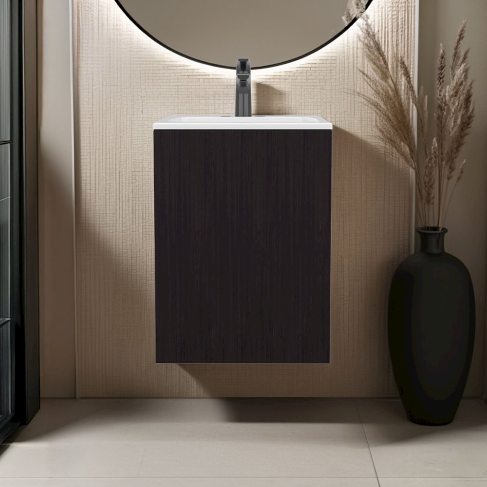 Standing Bathroom Vanity With One Door Cabinet And Open Shelf, Black. Picture 4