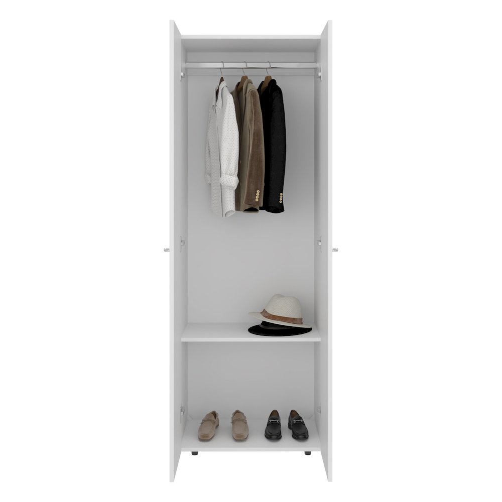 Home 2 Doors Closet System Armoire, Hanging Rod and Storage Shelf, White. Picture 1