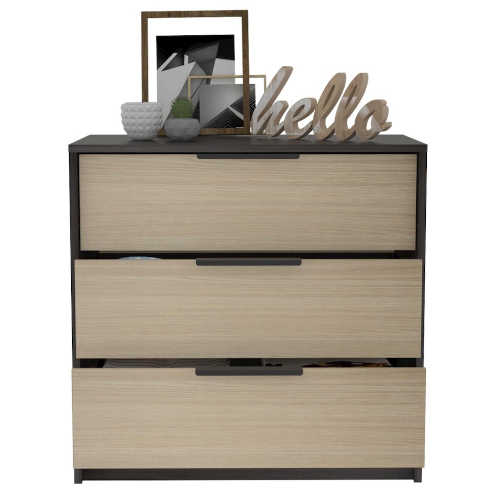 Kaia Three Drawer Dresser Black / Pine MDF. Picture 2