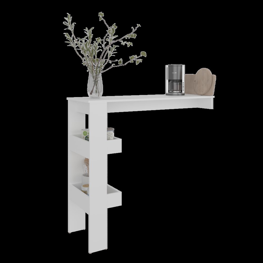 Kitchen Counter Table with Storage Shelf, Modern Design, White. Picture 5