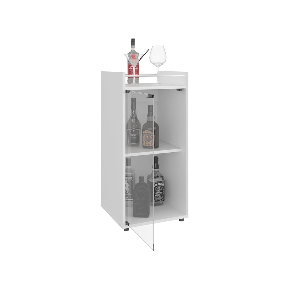 Minibar Cabinet Two Doors, Open Shelf And Compact Design, Bar Storage, White. Picture 2
