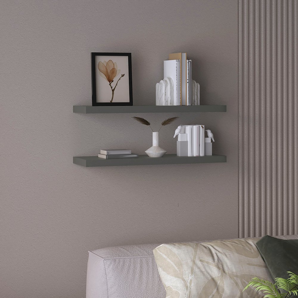 Ecco 31.5" Wide Floating Shelves Set of 2 Matt Gray MDF. Picture 4
