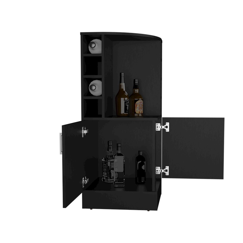 Jakes 42" Tall Corner Bar Cabinet Black MDF. Picture 2