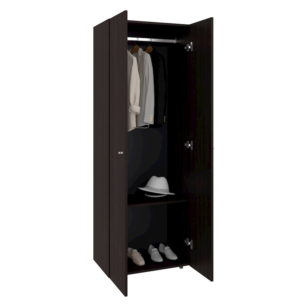 2 Doors Closet System Armoire, Hanging Rod and Storage Shelf, Stained Walnut. Picture 1