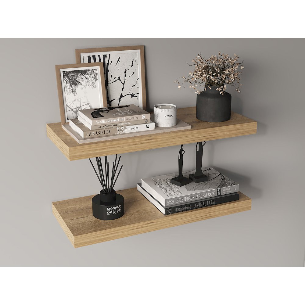 Ecco 31.5" Wide Floating Shelves Set Of 2, Shelves For Wall Decor Macadamia. Picture 5