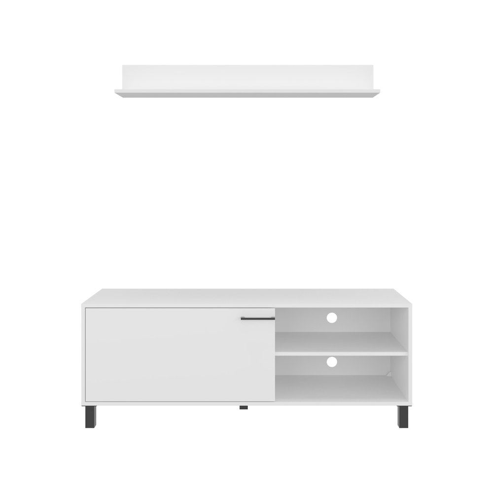 Tv Stand Two Doors, Open Shelves And Spacious Top Surface, White. Picture 1