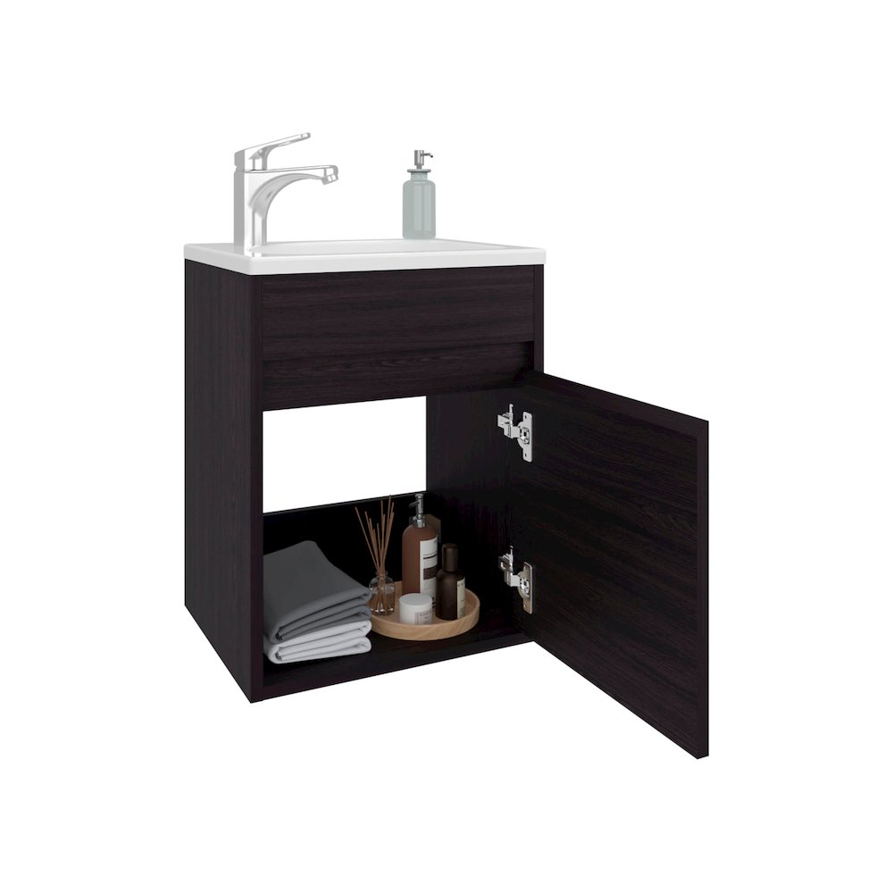 Bathroom Vanity With Single Door And Open Shelf, Black. Picture 1