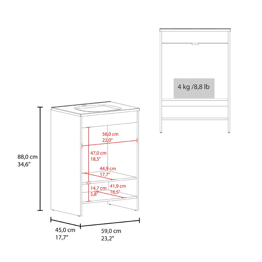 Lorenzo Floor Vanity With Four Drawers And Two Open Shelves, White. Picture 3