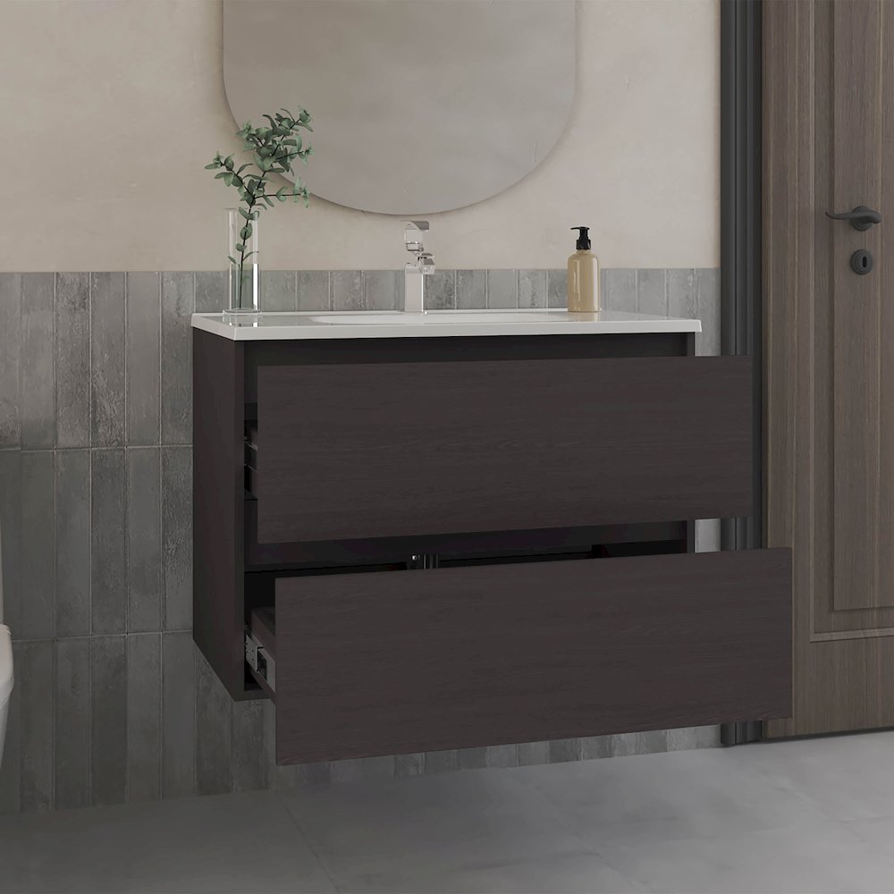 Tuhome Bathroom Cabinet Opalo  Black MDF. Picture 4