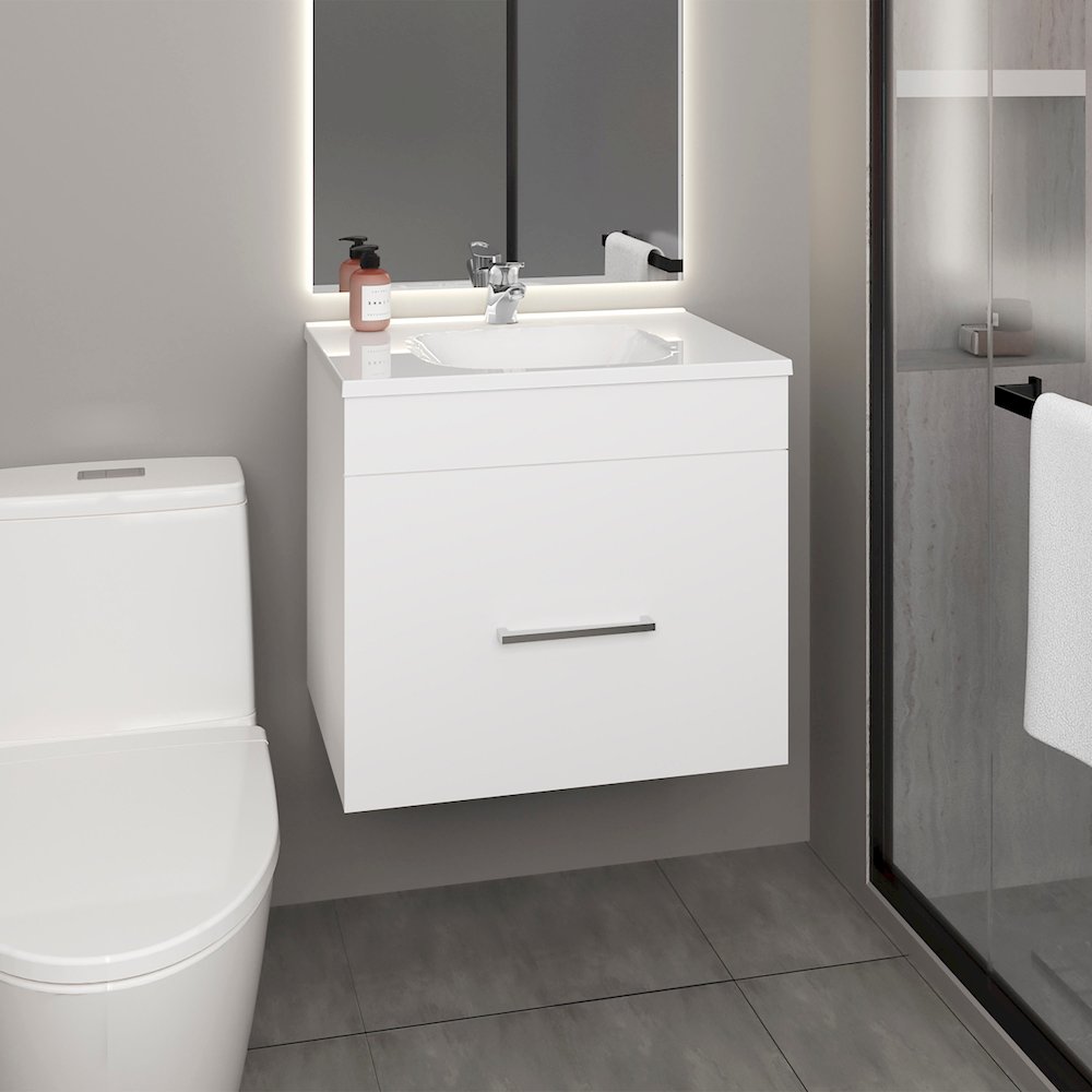 Tuhome One door Batroom Vanity Hatta White MDF. Picture 3