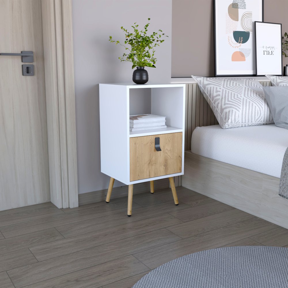 Huna Tall Nightstand White / Macadamia MDF. Picture 4