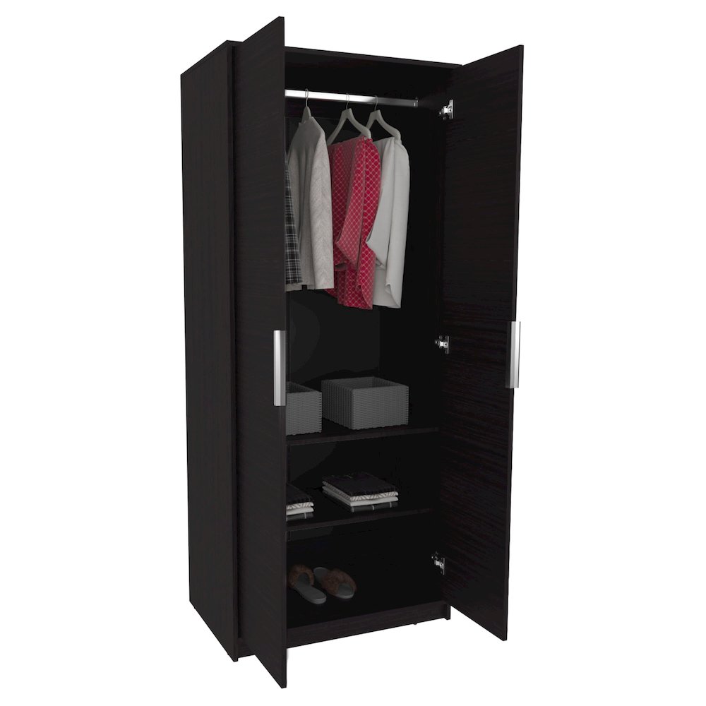 Armoire Double Doors, Hanging Rod, Interior Shelves, Freestanding Wardrobe,Black. Picture 4