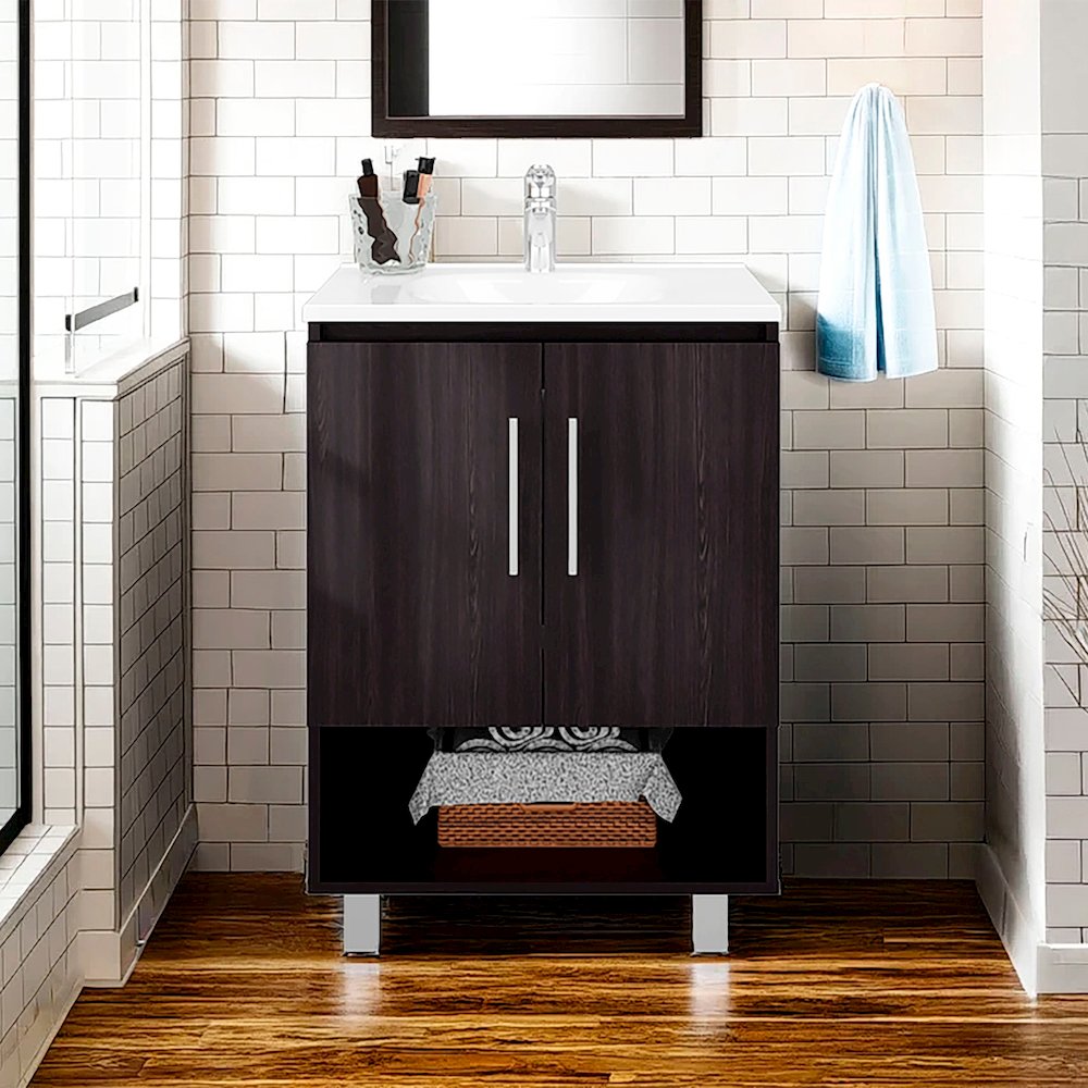 Conrad Free Standing Resin Sink Bathroom Vanity With One Door Cabinet, Black. Picture 4