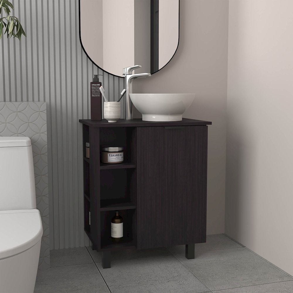 Vessel Sink Vanity With One Door Storage, Freestanding Bathroom Cabinet, Black. Picture 4