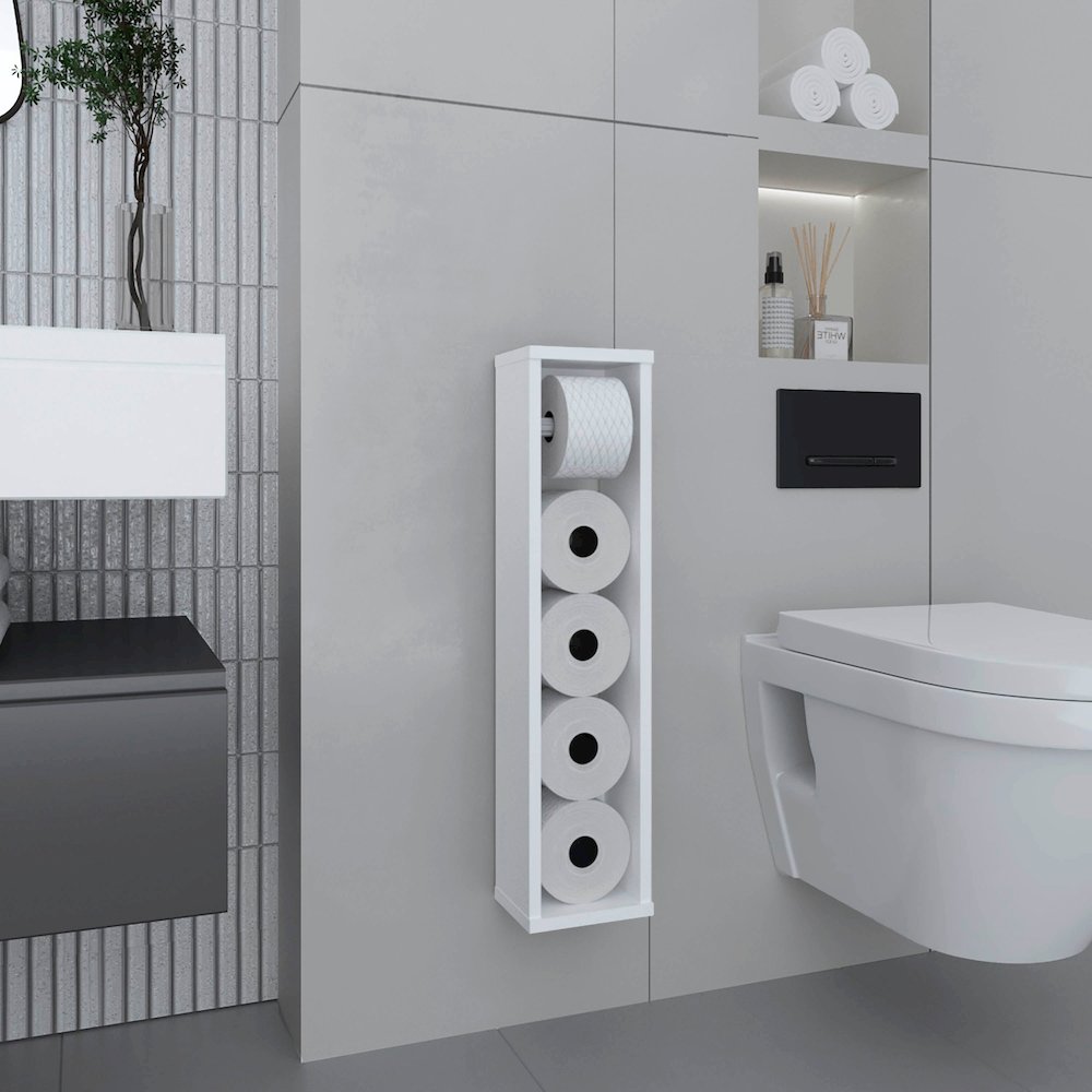 Bali Toilet Paper Holder Shelf White MDF. Picture 3